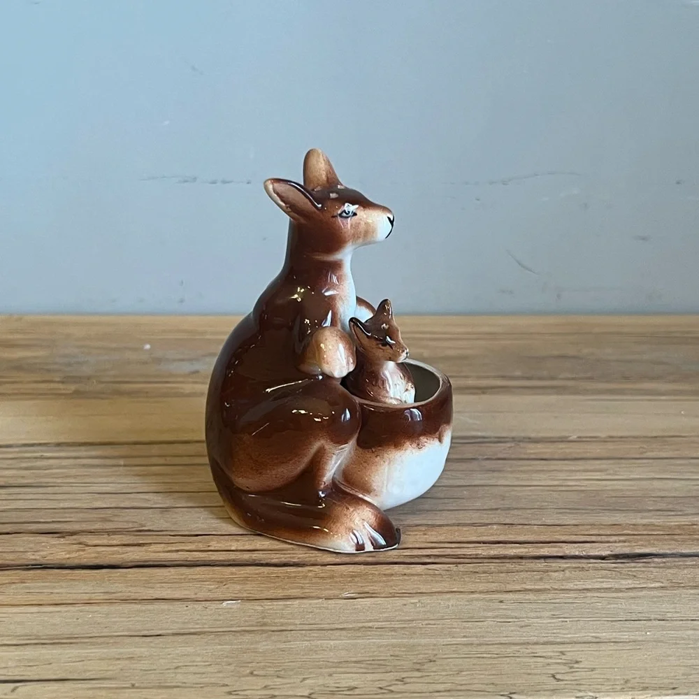 Vintage ceramic kangaroo and joey salt and pepper shaker set